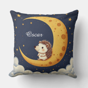 Coussin Hérisson mignon assis sur un croissant de lune