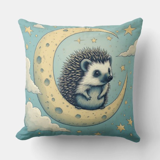 Coussin Hérisson Mignon Assis sur un Croissant de Lune (Recto)