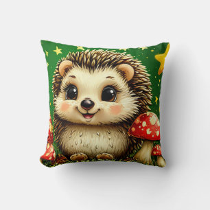 Coussin Hérisson mignon dans la forêt de bouleaux