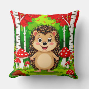 Coussin Hérisson mignon dans une forêt lumineuse