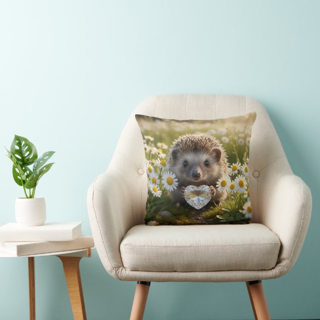 Coussin Hérisson mignon d'avril avec cœur de diamant (Chaise)