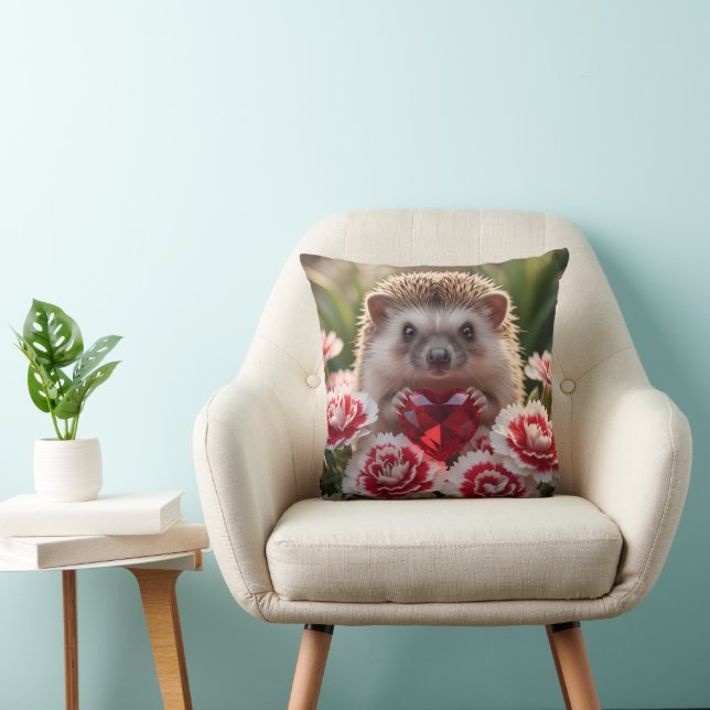 Coussin Hérisson mignon de janvier avec cœur de grenat (Chaise)