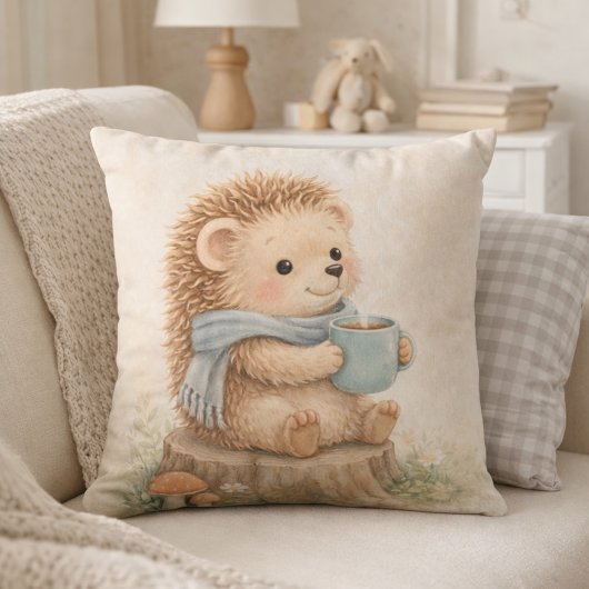 Coussin Hérisson mignon de la forêt avec mug pièce neutre 
