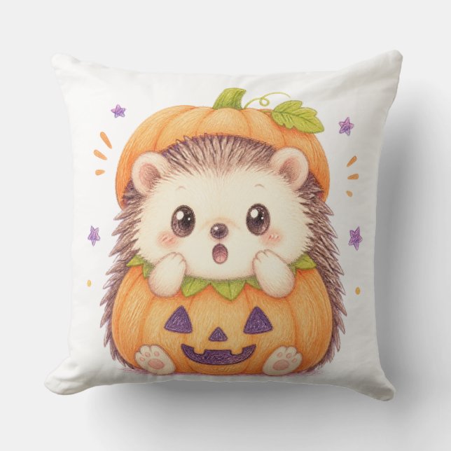 Coussin Hérisson Mignon en Costume de Citrouille Illustrat (Recto)