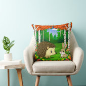 Coussin Hérisson mignon et lapin dans une forêt lumineuse (Chaise)