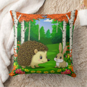 Coussin Hérisson mignon et lapin dans une forêt lumineuse (Couverture)