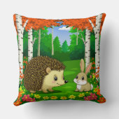 Coussin Hérisson mignon et lapin dans une forêt lumineuse (Verso)