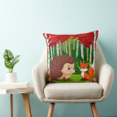 Coussin Hérisson mignon et renard dans une forêt lumineuse (Chaise)