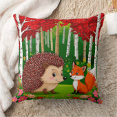 Coussin Hérisson mignon et renard dans une forêt lumineuse (Couverture)
