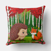 Coussin Hérisson mignon et renard dans une forêt lumineuse (Verso)