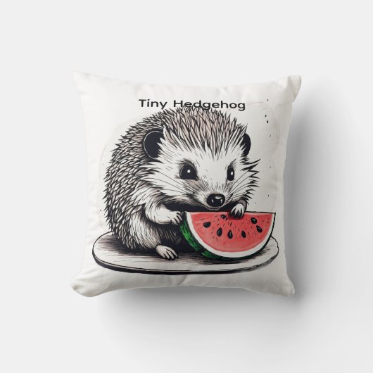 Coussin Hérisson Mignon Mangant de la Pastèque – Style Des (Recto)
