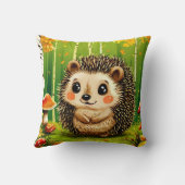 Coussin Hérisson mignon sur fond de forêt verte (Verso)