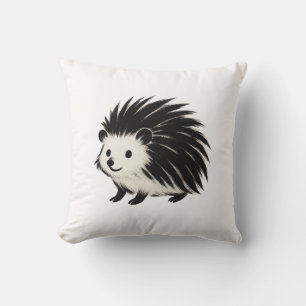 Coussin Hérisson minimaliste - Design animal d'encre noire