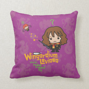 Coussin Hermione de dessin et Ron Wingardium Leviosa Spell