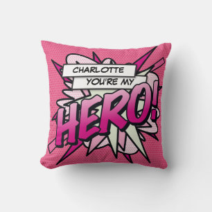 Coussin Héroïne rose fille drôle moderne cool bande dessin