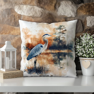 Coussin Héron bleu pastel aquarelle Louisiane State