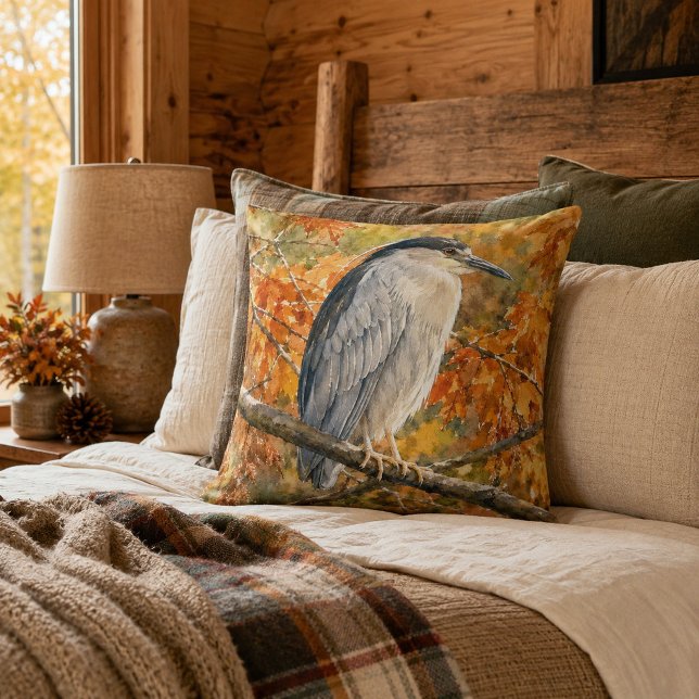Coussin Héron d'automne en bois doré (Créateur téléchargé)