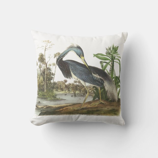 Coussin Héron de Tricolored par Audubon (Recto)