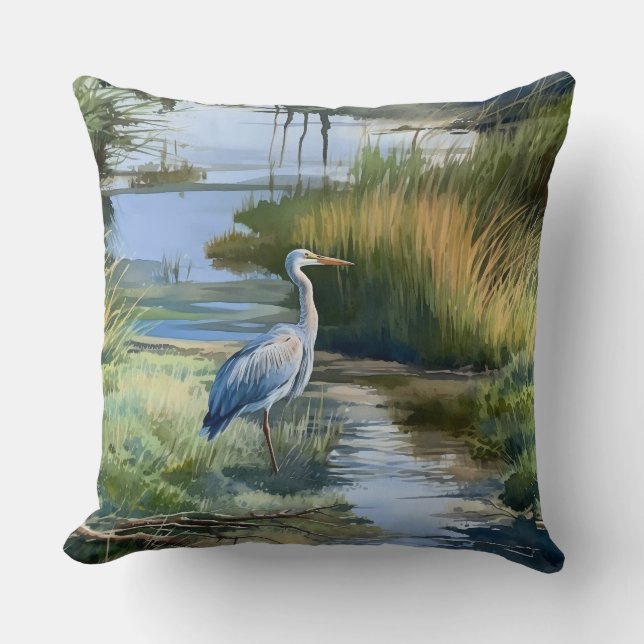 Coussin Heron gris dans un ruisseau (Recto)