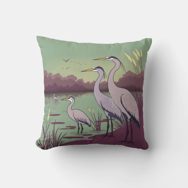 Coussin Hérons au bord du lac (Recto)