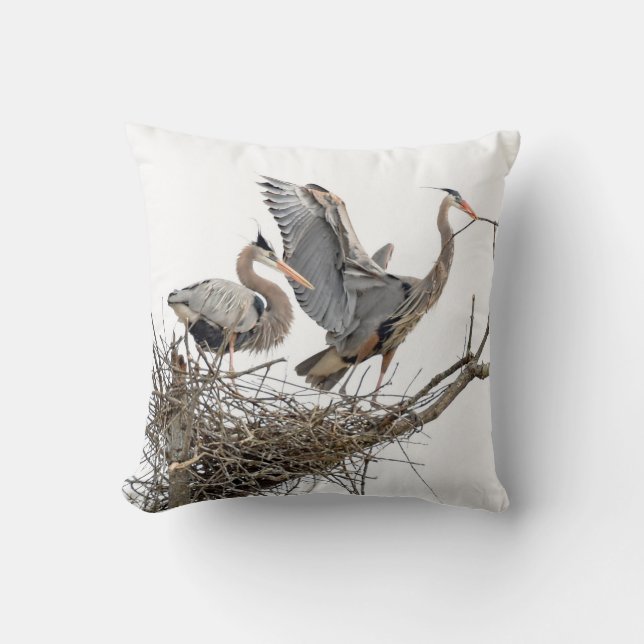 Coussin Hérons de grand bleu construisant un nid (Recto)