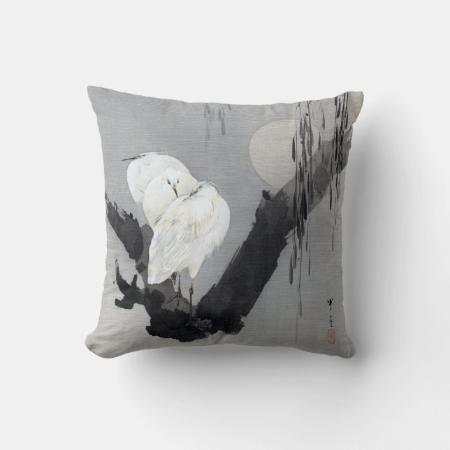 Coussin Hérons de Watanabe Seitei dans un arbre la nuit (Recto)