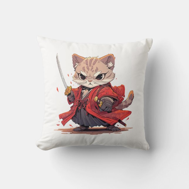 Coussin Héros Chat de style Samouraï en colère (Recto)