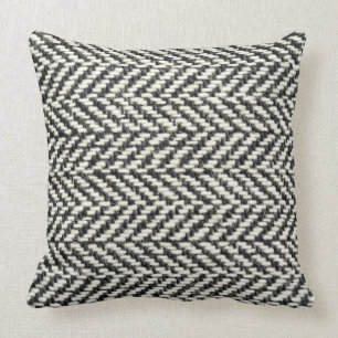 Coussin Herringbone Tweed Russe Black & White Knit Imprime
