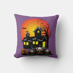 Coussin Heure de fête d'Halloween en violet