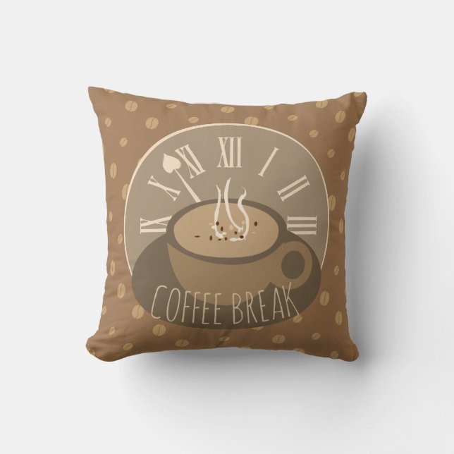 Coussin Heure de pause café Horloge et haricots (Recto)