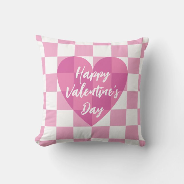 Coussin Heureuse Sainte-Valentin Coeur rose plat (Recto)
