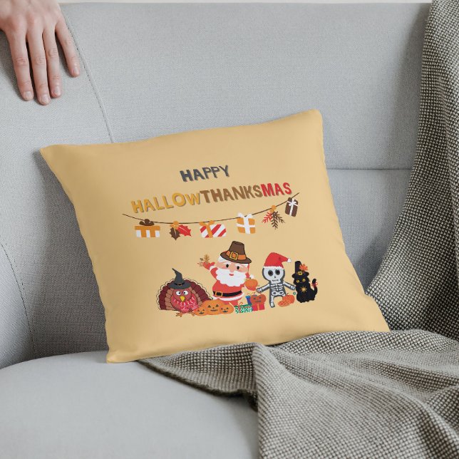 Coussin Heureux hallowthanksmas ! Mustard saisonnier (Créateur téléchargé)