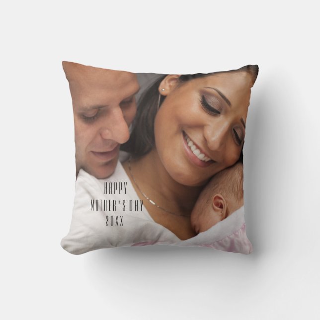 Coussin heureux moderne de photo du jour de mère (Recto)