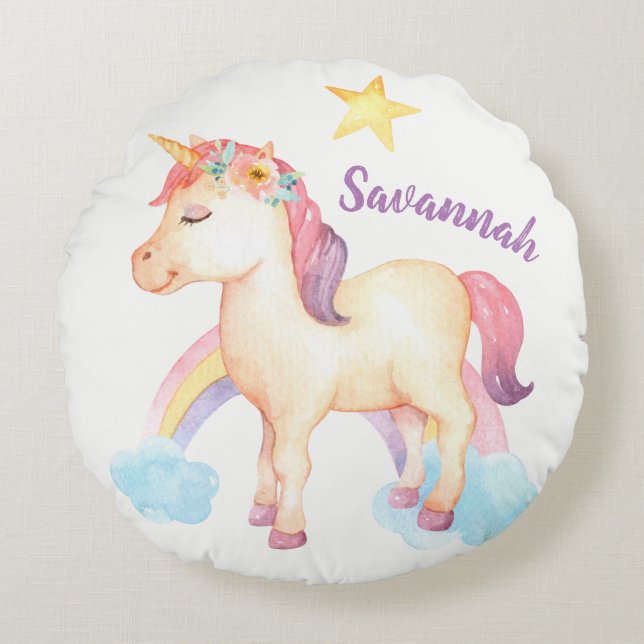 Coussin heureux personnalisé de licorne avec des (Devant)