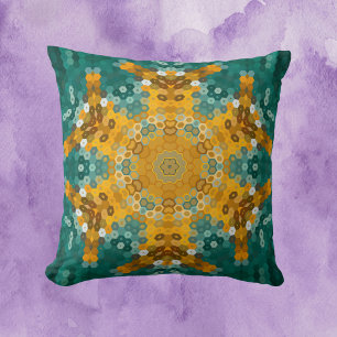 Coussin Hex Mandala bleu et jaune