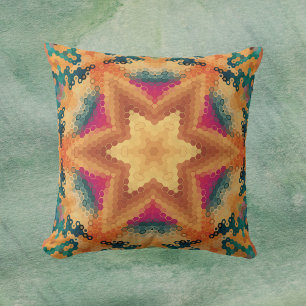 Coussin Hex Mandala Bleu orange et rose