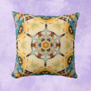 Coussin Hex Mandala jaune et bleu
