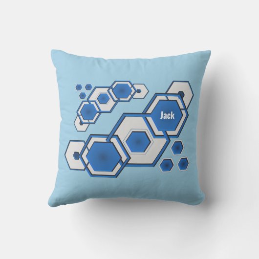 Coussin Hexagonal géométrique bleu moderne Abstrait (Verso)