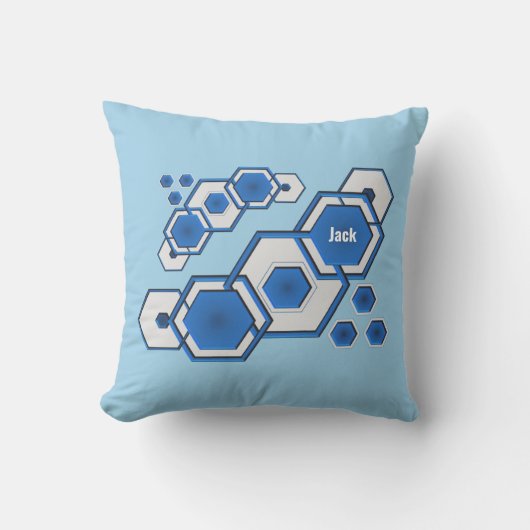 Coussin Hexagonal géométrique bleu moderne Abstrait (Recto)