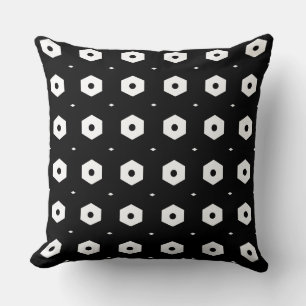 Coussin Hexagone blanc élégant sur fond noir