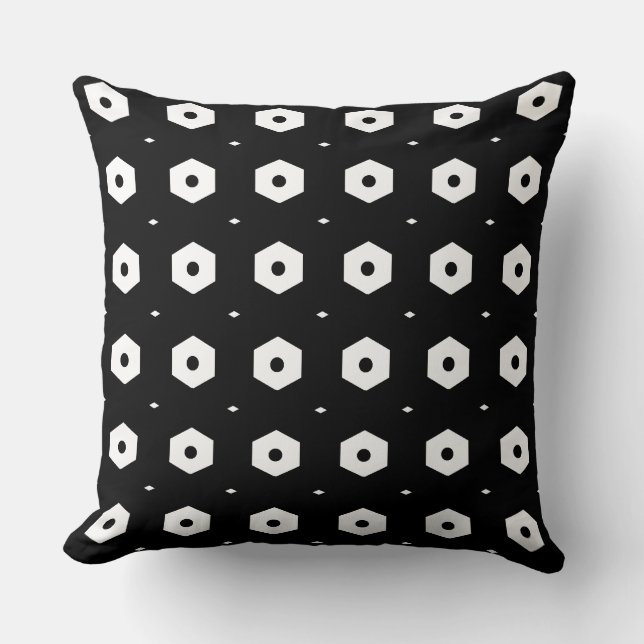 Coussin Hexagone blanc élégant sur fond noir (Recto)