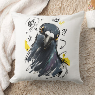 Coussin Hey Sassy Pigeon Portrait – Oiseau dessiné à la ma