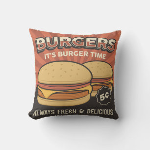 Coussin Hhamburger au fromage Vintage rétro Man Cave