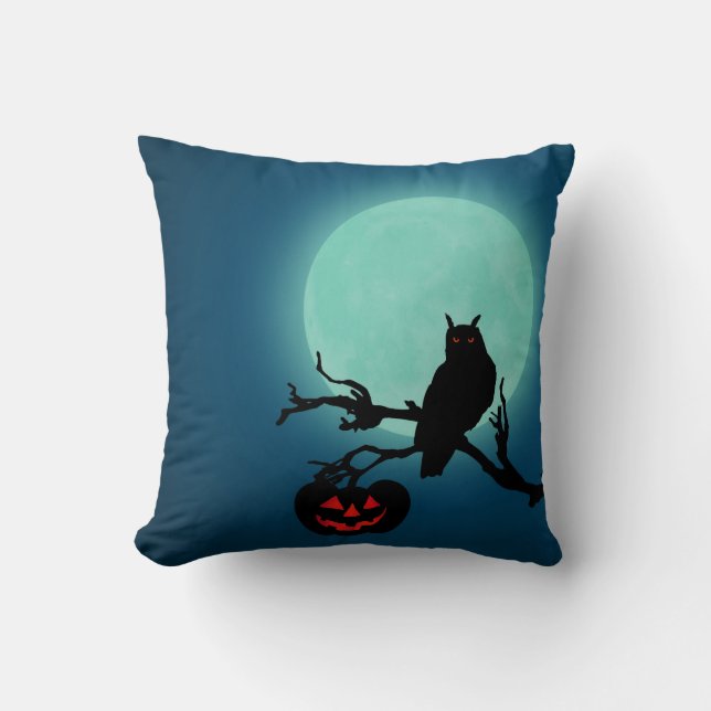 Coussin Hialloween Night Citrouille Owl (Recto)
