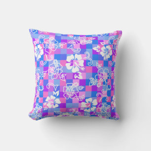 Coussin Hibiscus à carreaux floral hawaïen