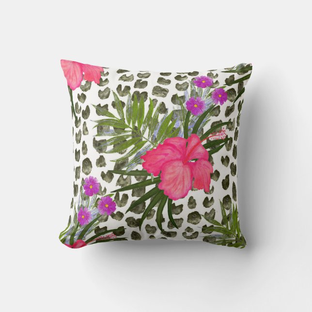 Coussin Hibiscus Animal : Aquarelle Motif sans joint. (Recto)