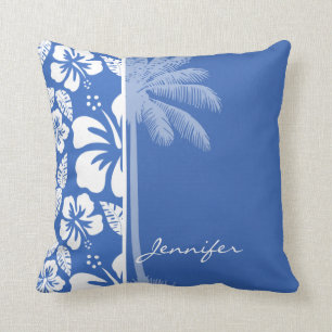Coussin Hibiscus et palmiers bleus de Cerulean
