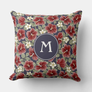 Coussin Hibiscus et Plumeria - Maroon