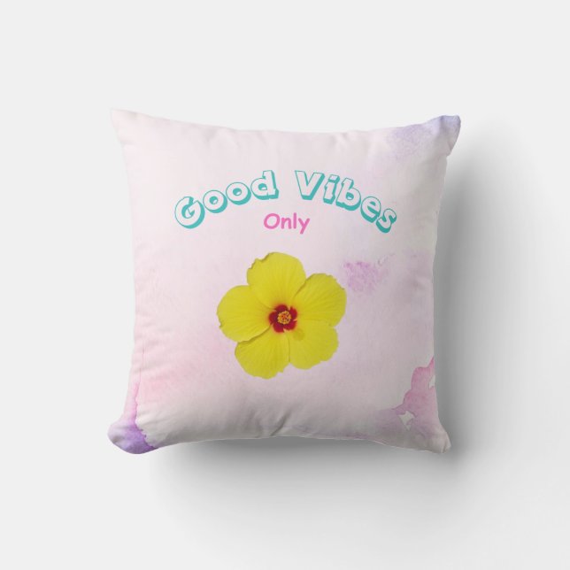 Coussin Hibiscus jaune Good Vibes uniquement (Recto)