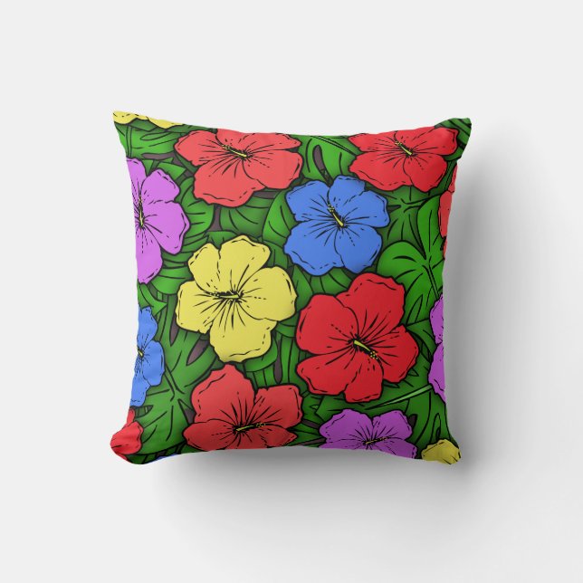 Coussin Hibiscus & Monstera #4 (Recto)